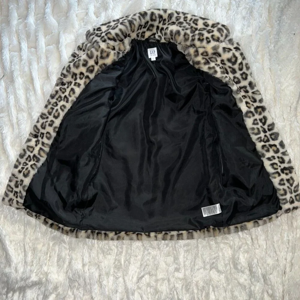 Gap Girls faux fur leopard print top coat XL (12) - Picture 4 of 7